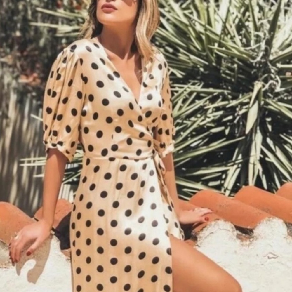 NWT Zara Cream and Black Polka Dot Wrap Dress